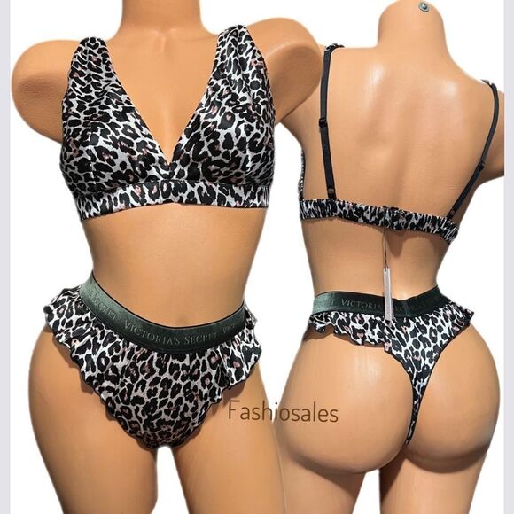 Victoria’s Secret LUXE Set 100% SILK bralette & High Waist Ruffle thong Set L - Picture 3 of 6